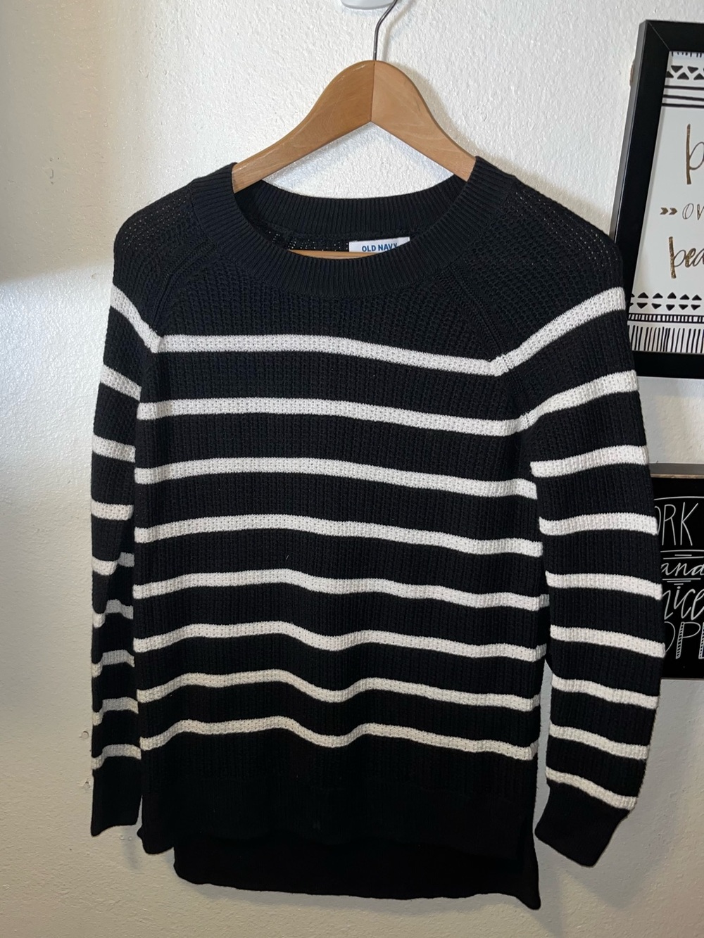 Old Navy Women’s Black and White Striped Crewneck Sweater